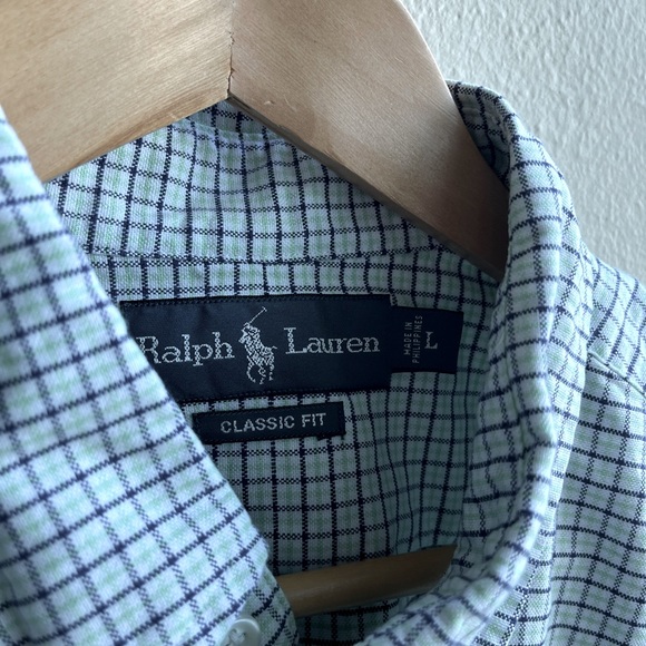 Ralph Lauren Classic Fit green and blue plaid button down shirt - Picture 3 of 5